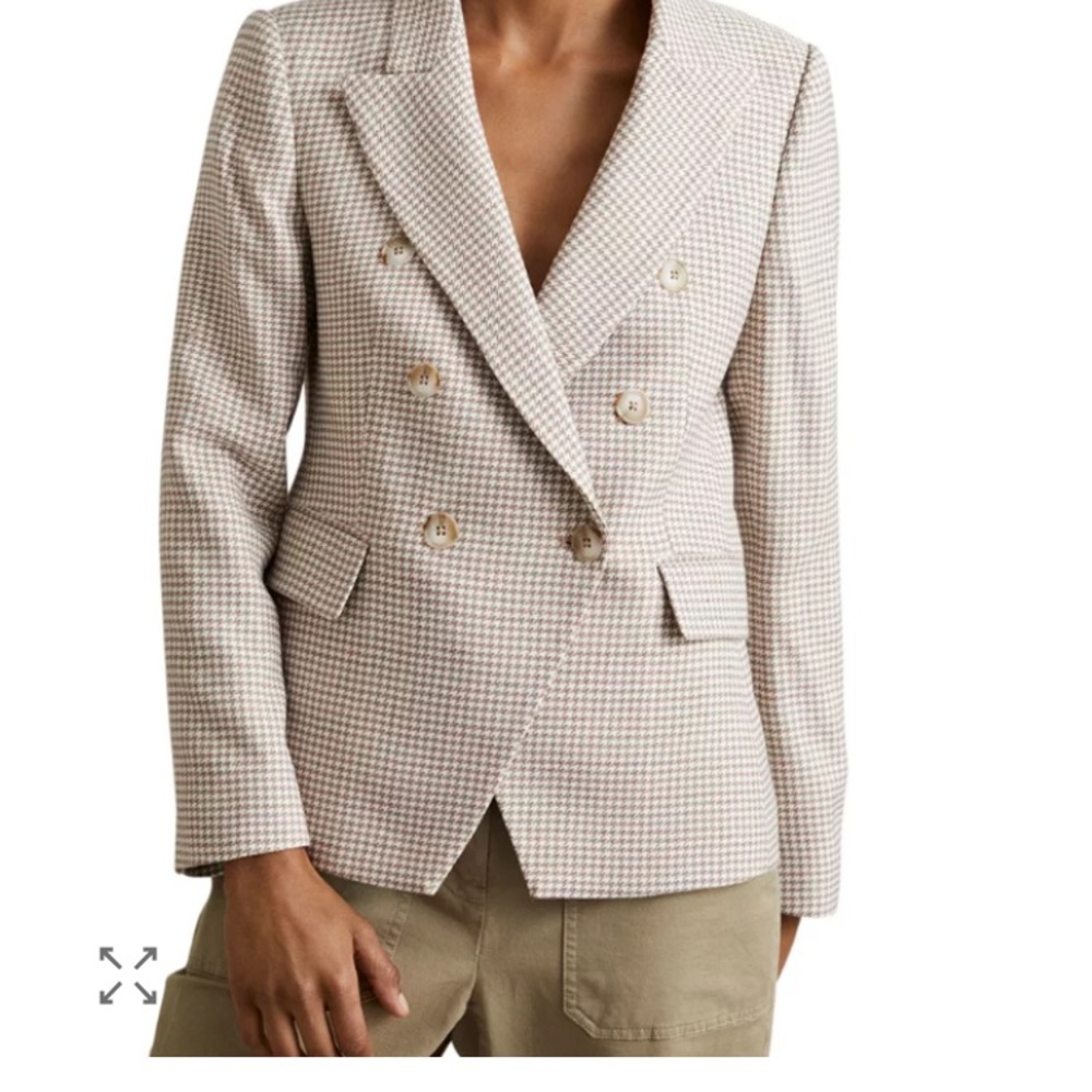 REISS Elisa Textured Check Double Double-Breasted Blazer- pristine- size 8
